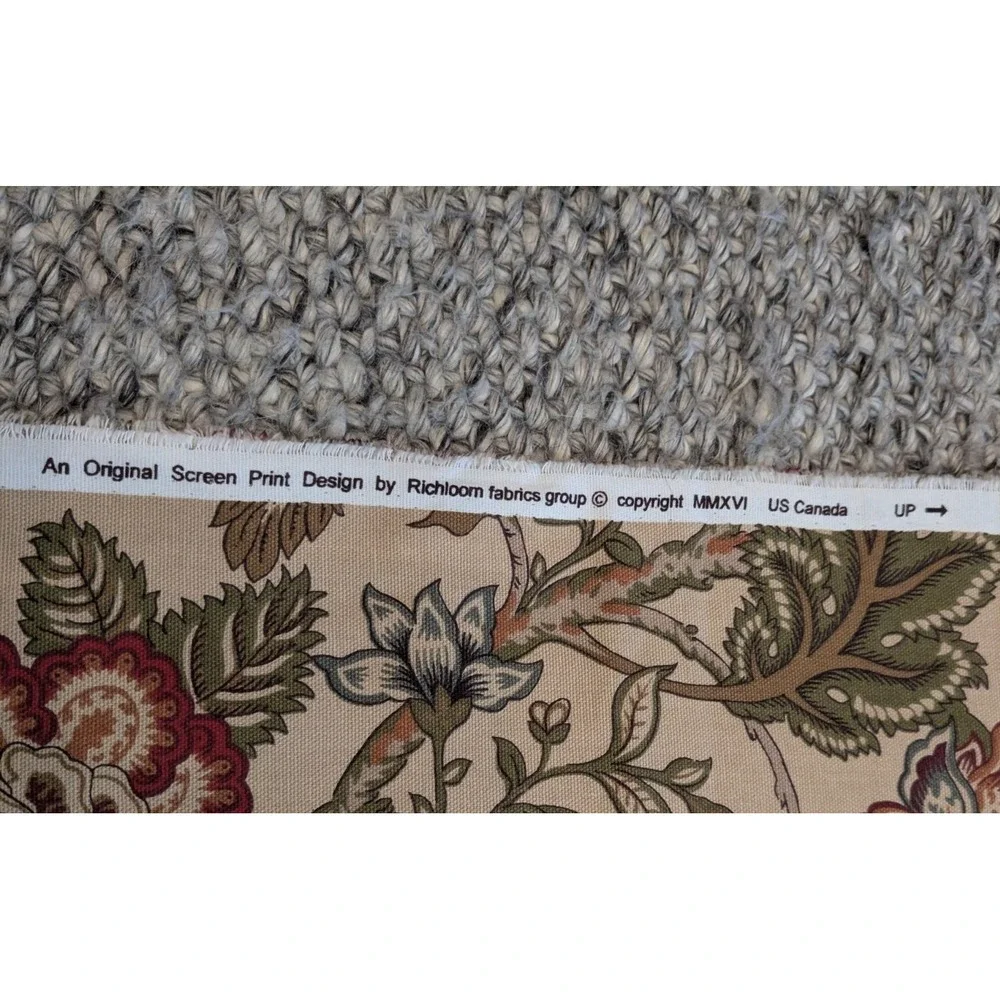 9 Yards Richloom Tan Cotton Canvas Floral Fabric Upholstery Decorator 44'' - Picture 3 of 4